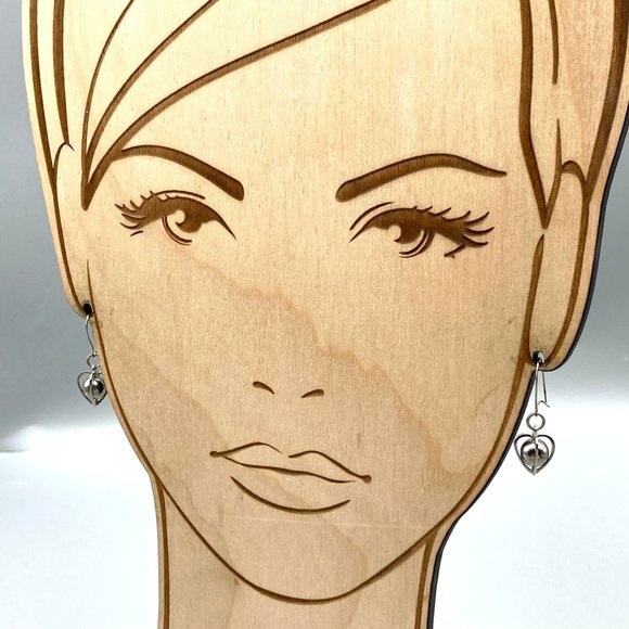 Caged Bead Dangle Earrings, Silver Tone Teardrop Wire - Picture 4 of 4